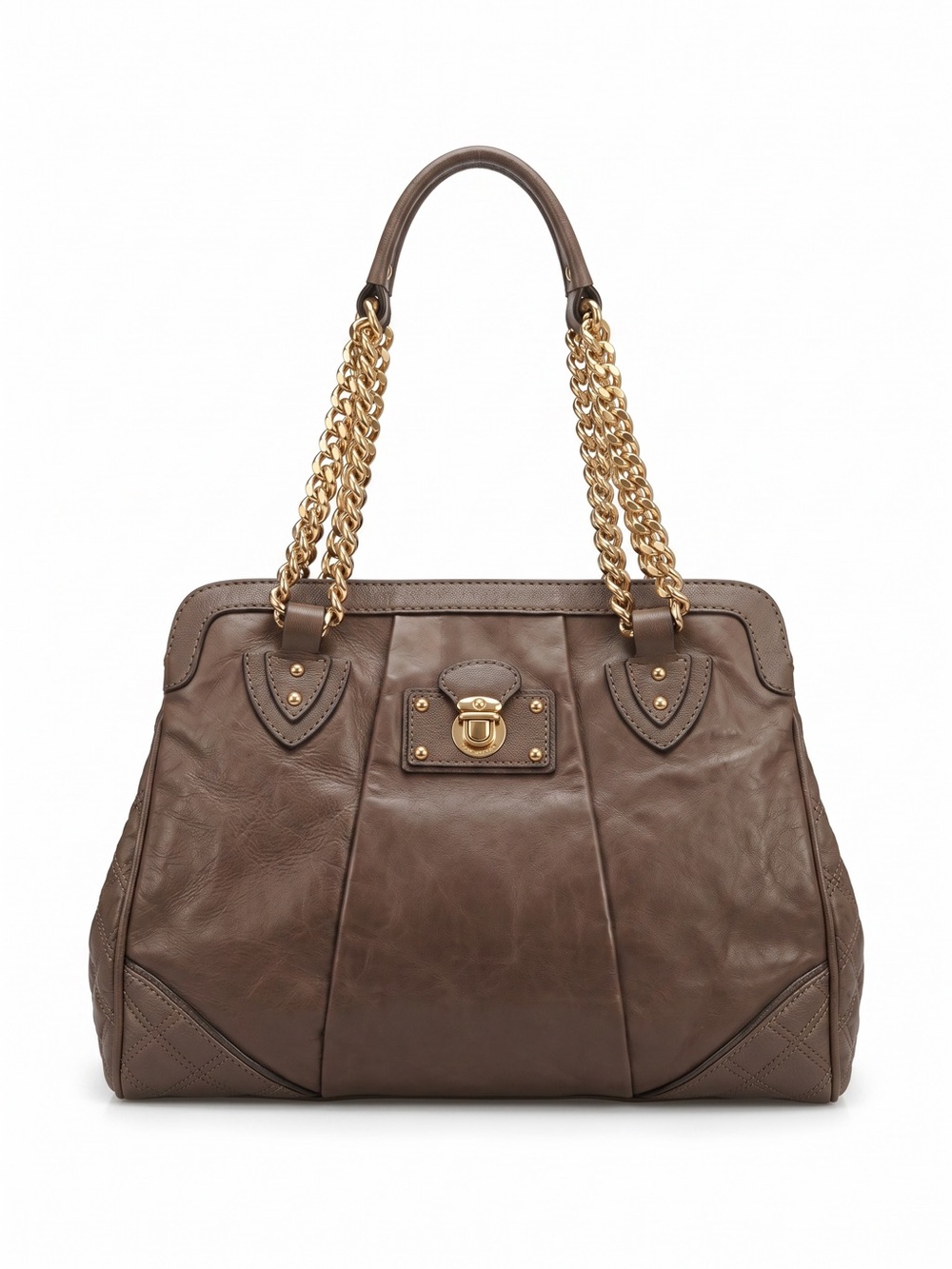 Marc Jacobs Collection Large Stam Bag Brown Leather Gold Chain Made in Italy